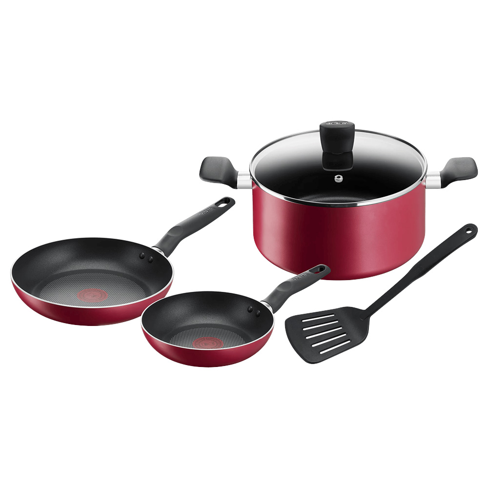 Tefal - Super Cook Non-Stick Cookware Set - Red - 5 Pc Set