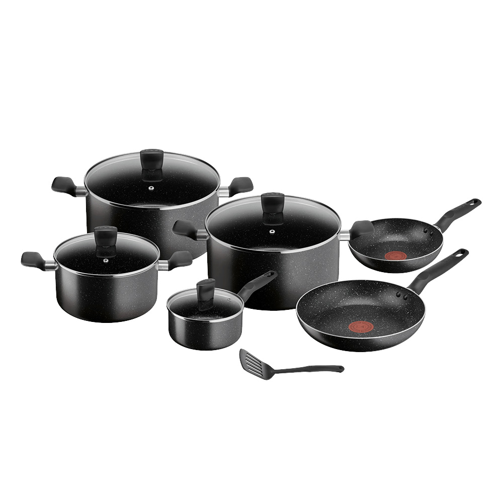 Tefal - Dark Stone Non-Stick Cookware Set - Black - 11 Pc Set