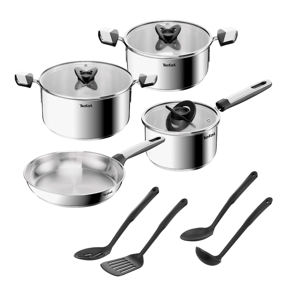 Tefal - Emotion+ Premium Stainless Steel Cookware Set - Silver - 11 Pc Set