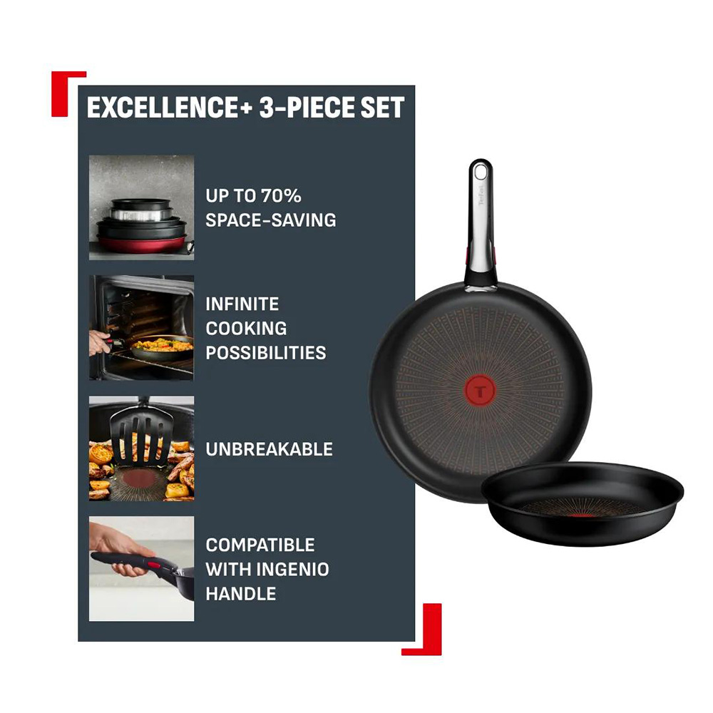 Tefal - Ingenio Excellence+ Cookware Set - Black - 3 Pc Set
