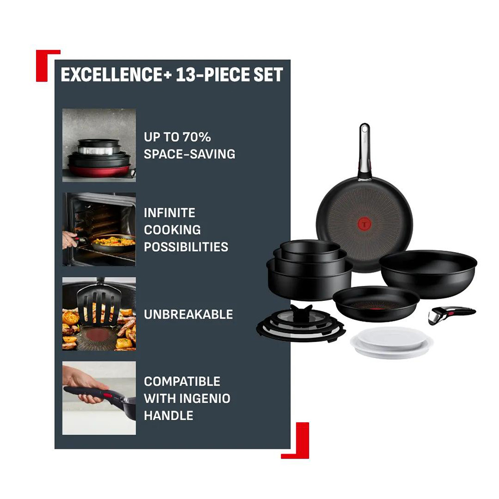 Tefal - Ingenio Excellence+ Cookware Set - Black - 13 Pc Set
