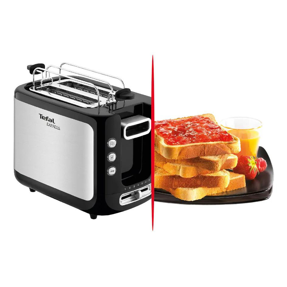 Tefal - New Express Dual Slot Stainless Steel Toaster - Black/Silver