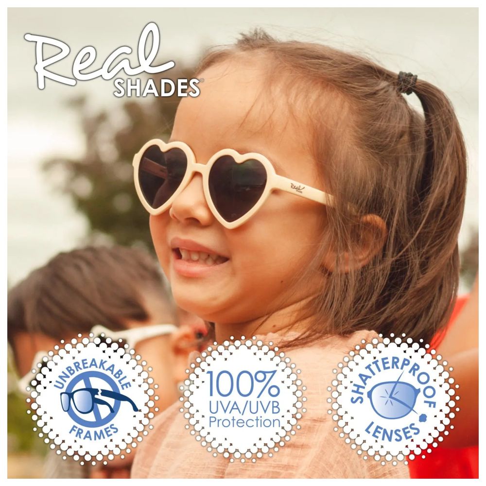 Real Shades Heart Mirror Lens Sunglasses Matte Almond - Gold