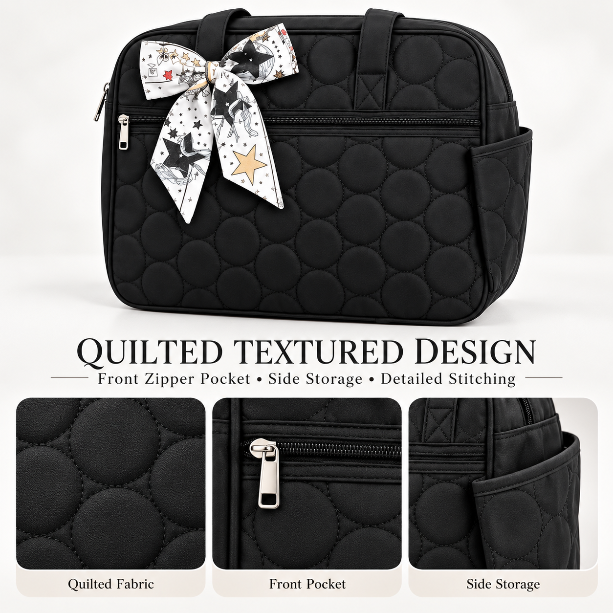 Little Beginnings 4-Piece Mommy Bag Set with Diaper Bag, Bottle Holder & Baby Changing Mat – Black