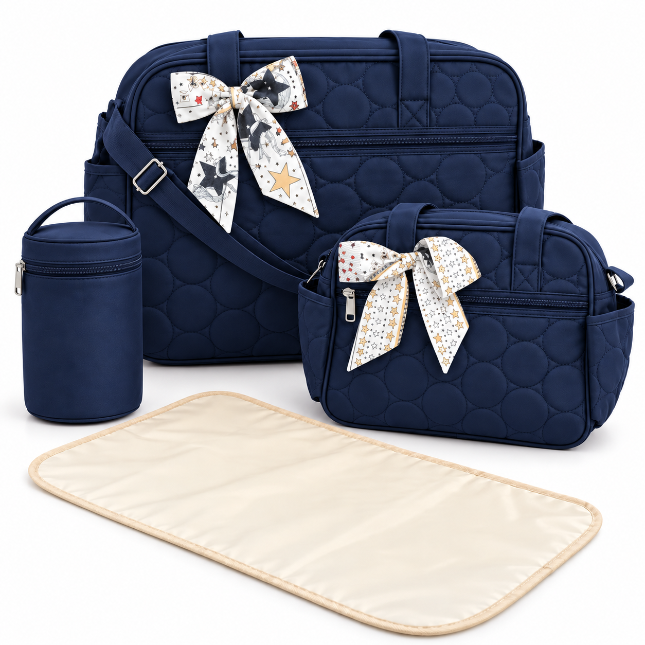 Little Beginnings 4-Piece Mommy Bag Set with Diaper Bag, Bottle Holder & Changing Mat – Navy Blue