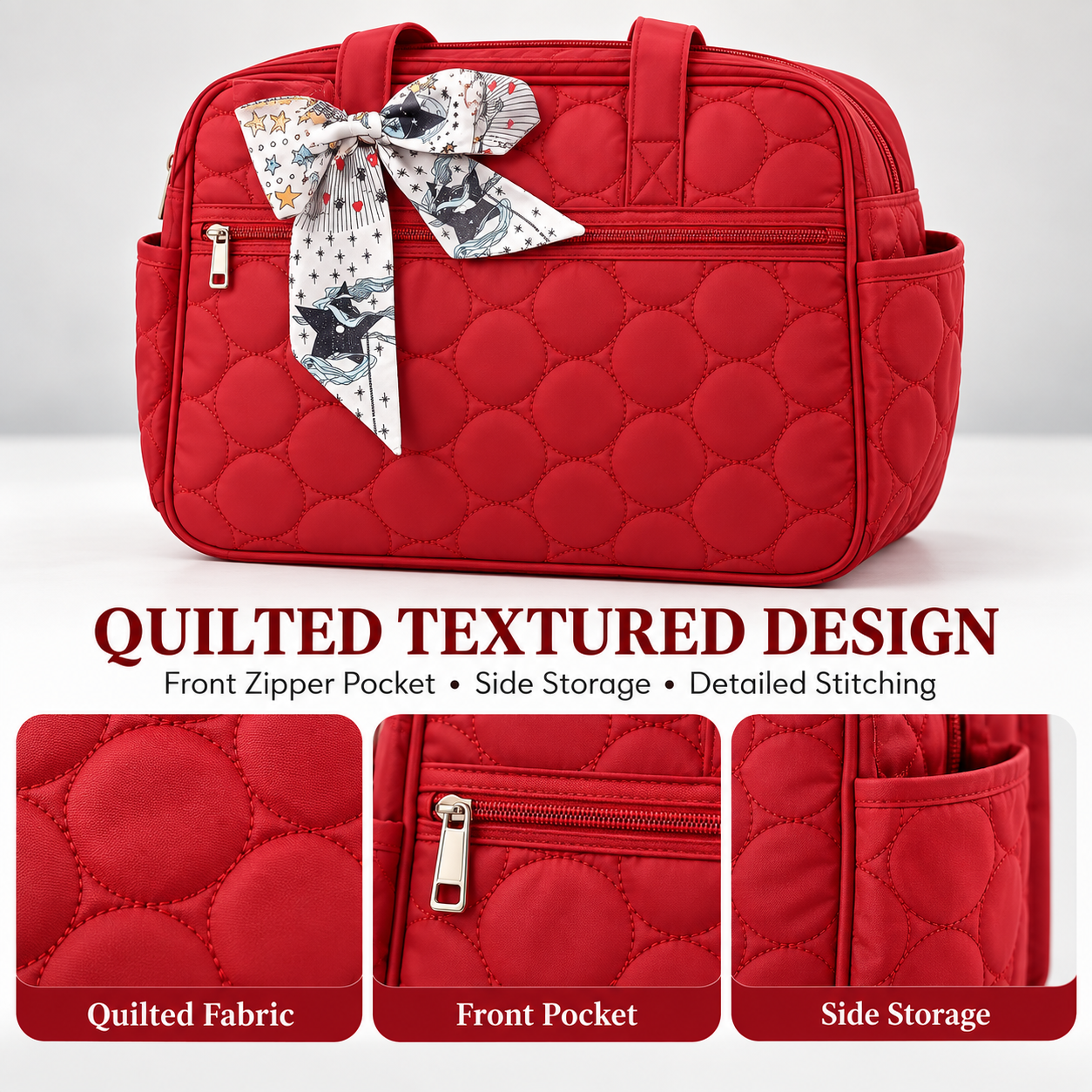 Little Beginnings 4-Piece Mommy Bag Set with Diaper Bag, Bottle Holder & Baby Changing Mat – Red
