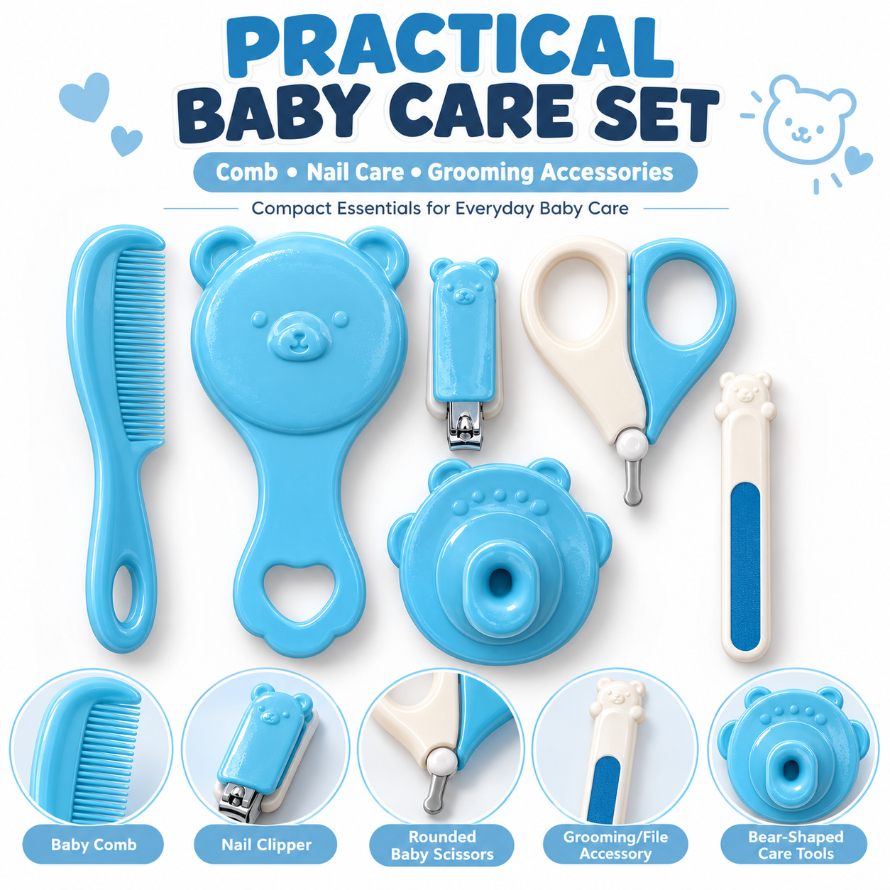 Little Beginnings 6pc Baby Care & Grooming Tool Set - Blue & White