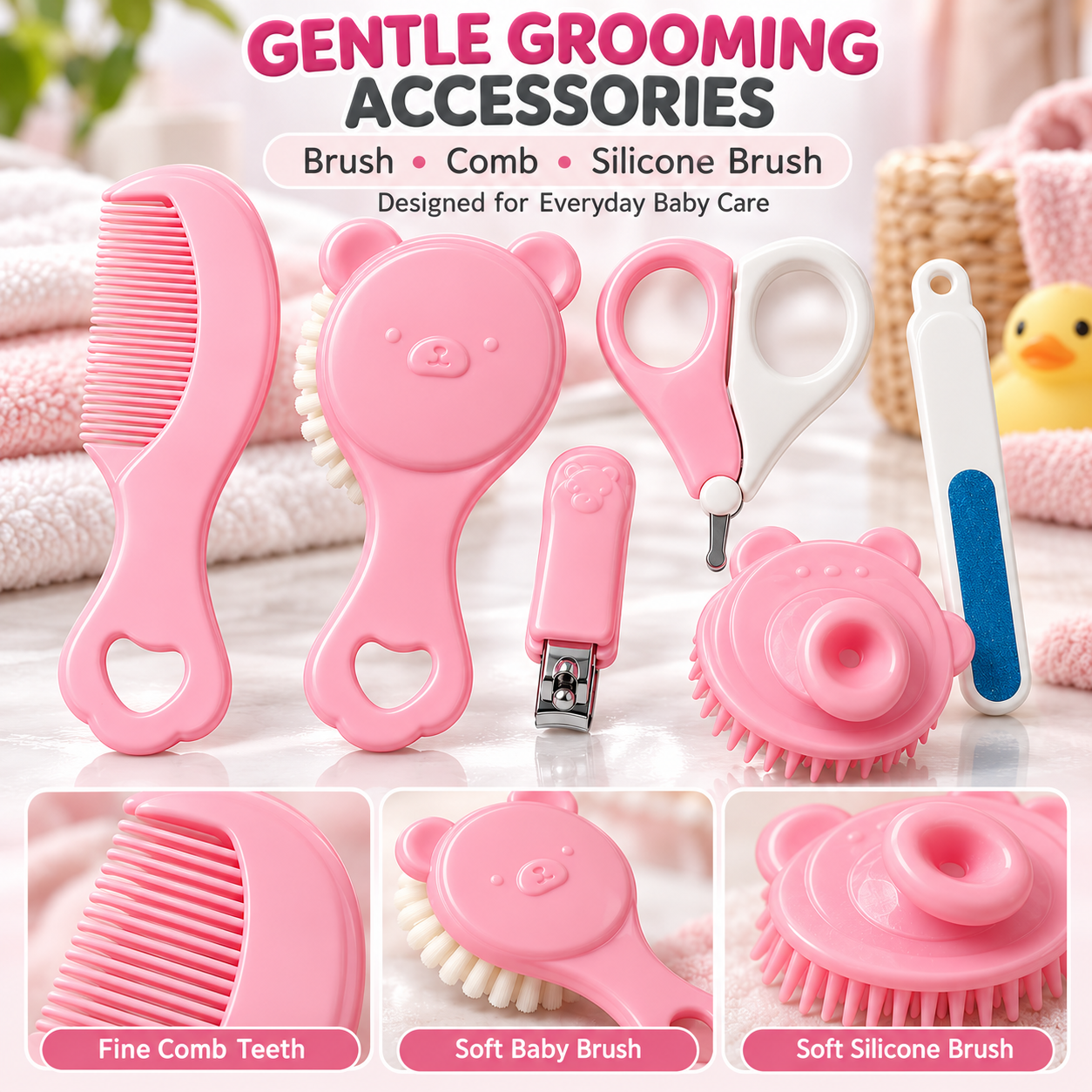 Little Beginnings 6pc Baby Care & Grooming Tool Set - Pink & White