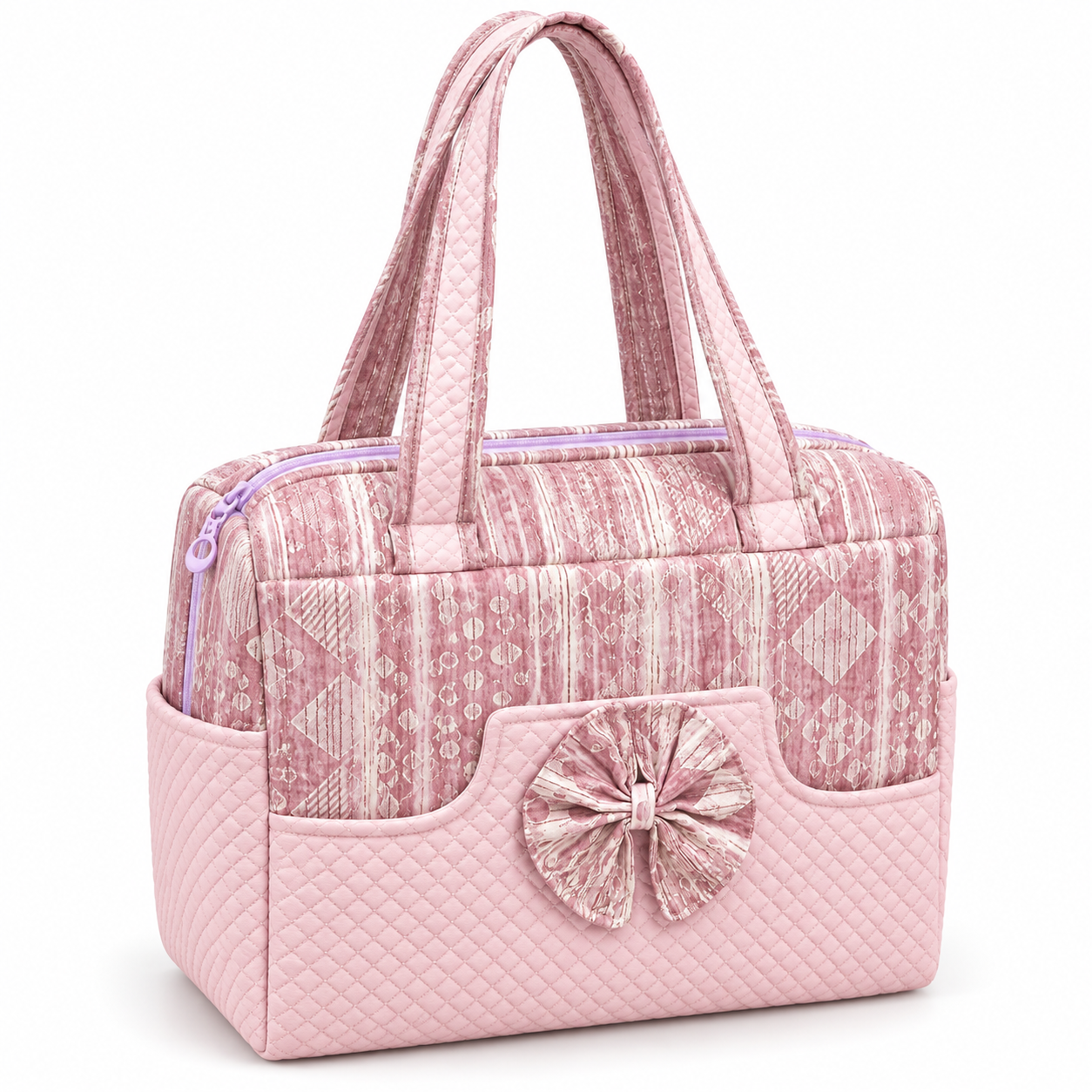 Little Beginnings Mommy Bag with Bow Design, Quilted Pockets & Shoulder Handles – Pink