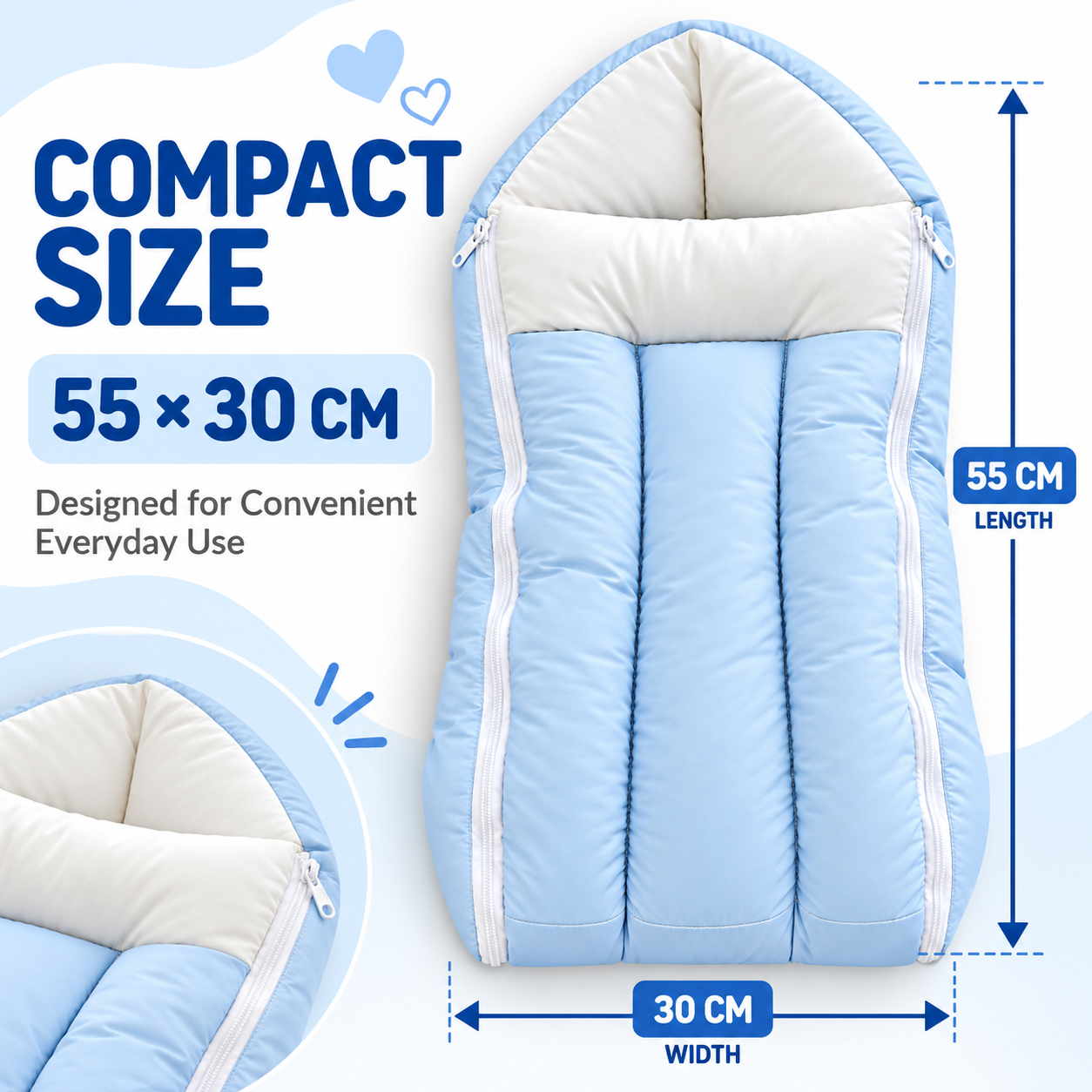 Little Beginnings Padded Baby Sleeping Bag With Side Zippers - Blue