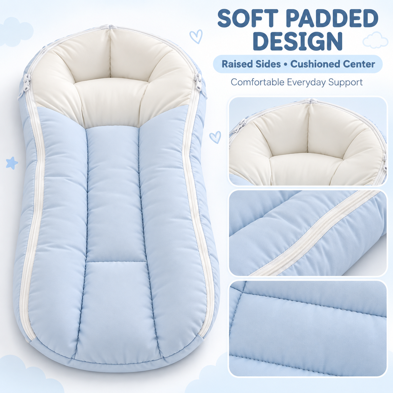 Little Beginnings Padded Baby Sleeping Bag With Side Zippers - Blue