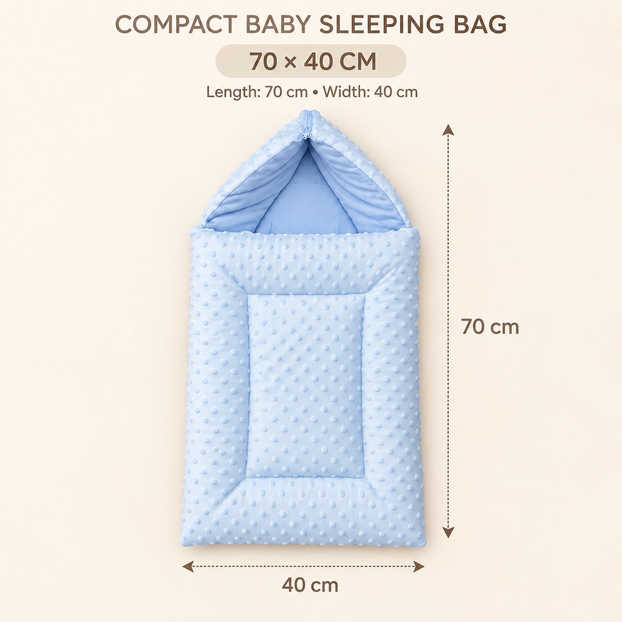 Little Beginnings Soft Padded Baby Sleeping Bag with Raised Dot Texture, 70 x 40 cm - Blue