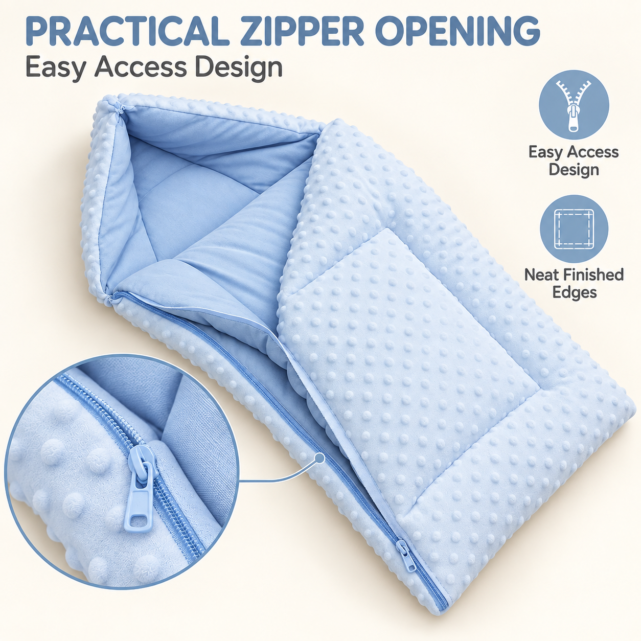 Little Beginnings Soft Padded Baby Sleeping Bag with Raised Dot Texture, 70 x 40 cm - Blue