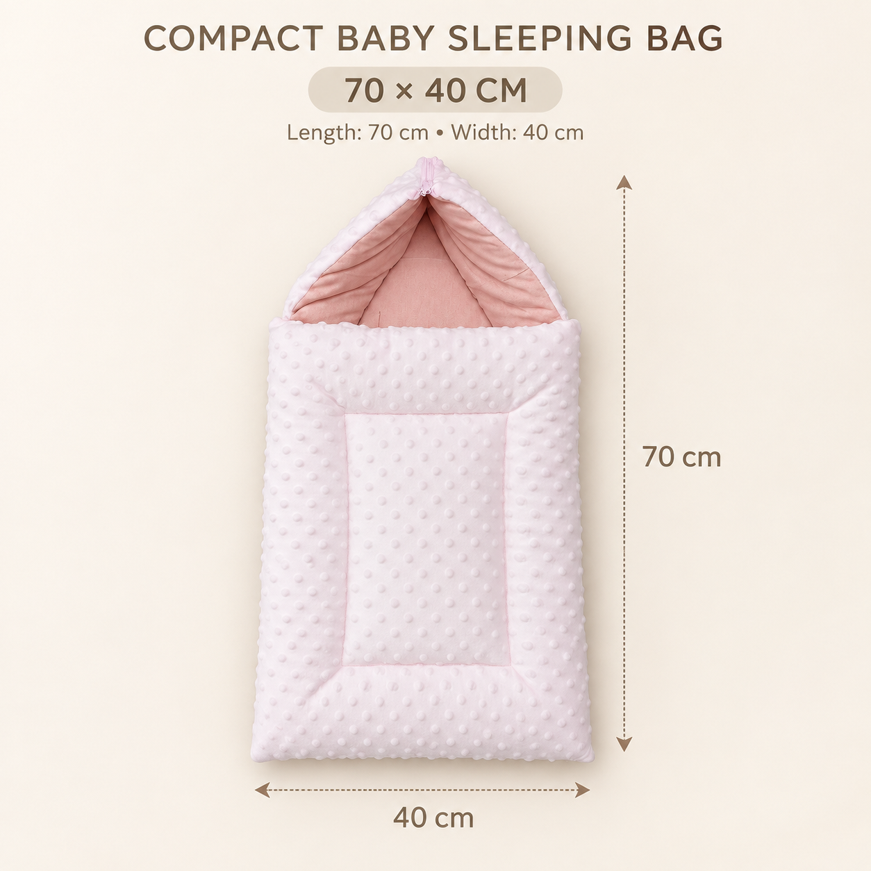 Little Beginnings Soft Padded Baby Sleeping Bag with Raised Dot Texture, 70 x 40 cm - Pink