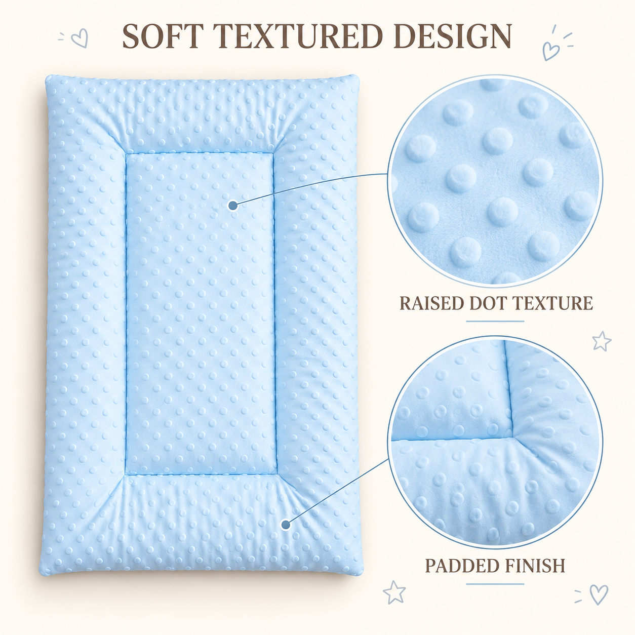Little Beginnings Soft Padded Baby Mat with Raised Dots, Light Blue, 70 x 50 cm