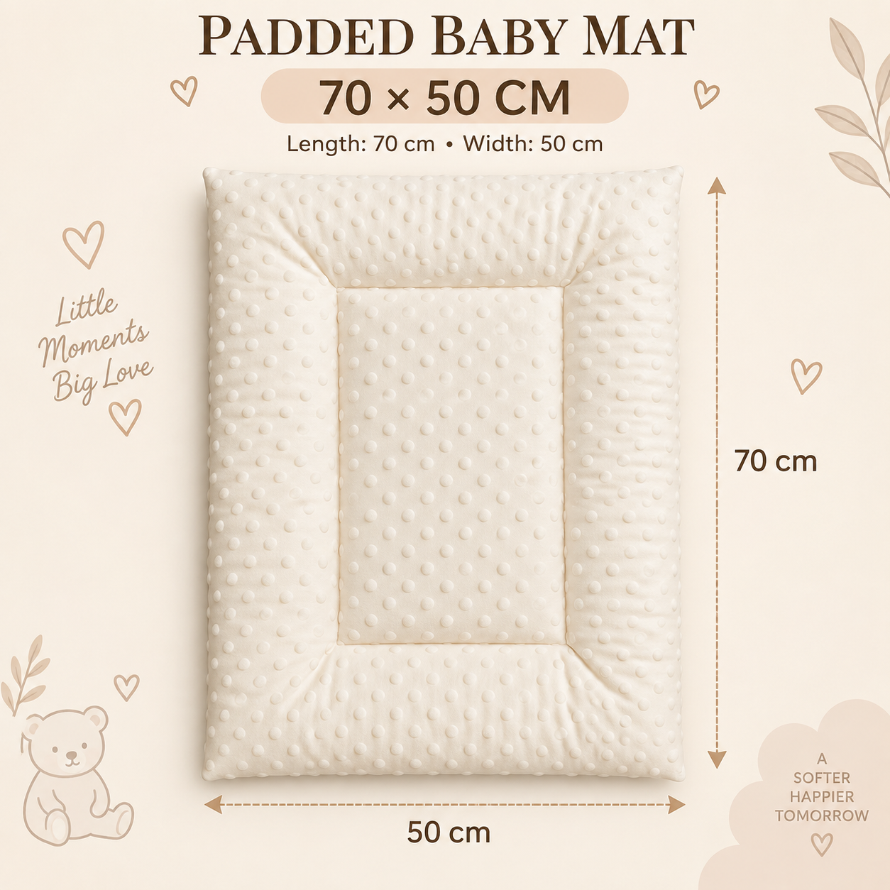 Little Beginnings Soft Padded Baby Mat with Raised Dots, Cream, 70 x 50 cm