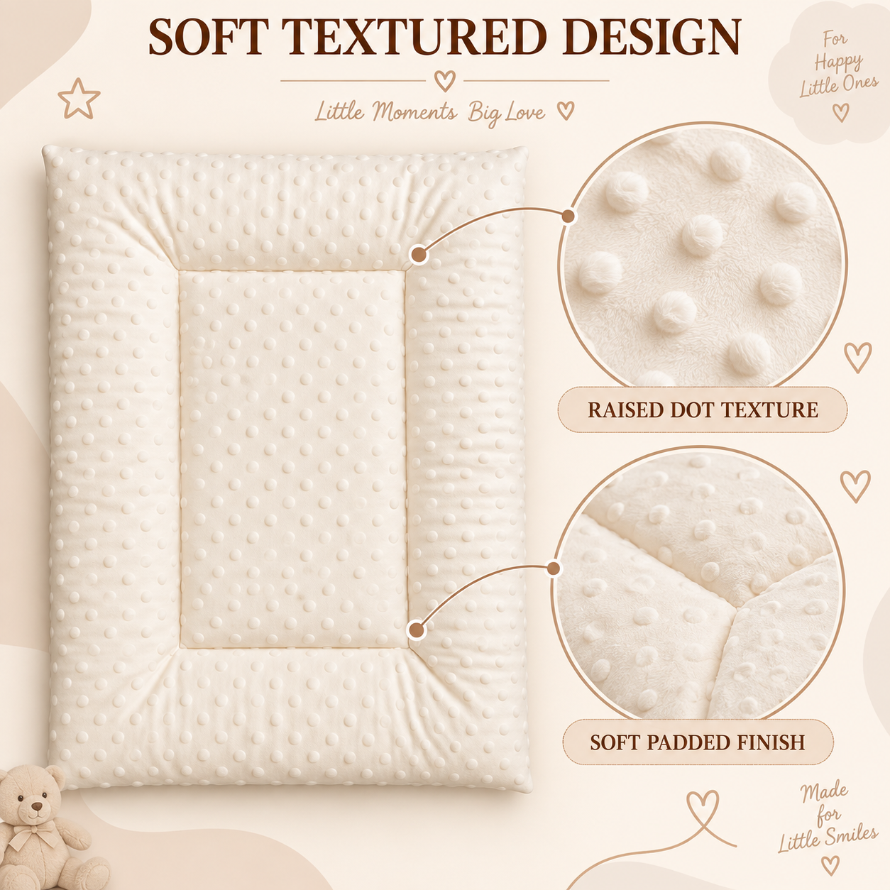 Little Beginnings Soft Padded Baby Mat with Raised Dots, Cream, 70 x 50 cm
