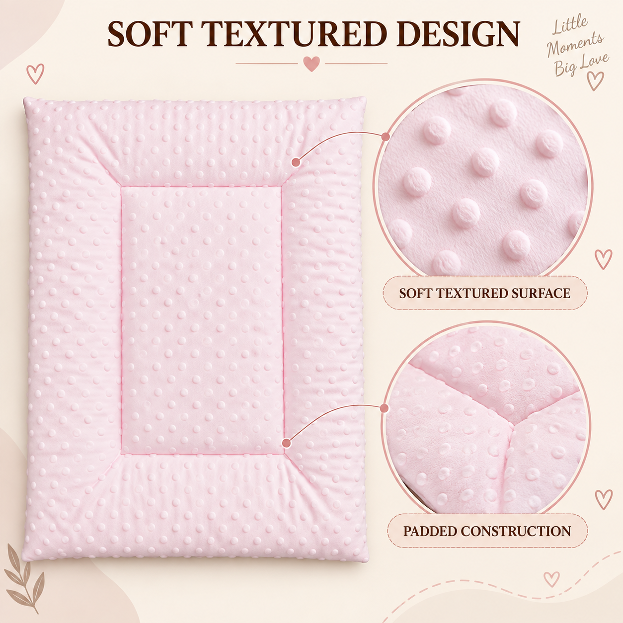 Little Beginnings Soft Padded Baby Mat with Raised Dots, Light Pink, 70 x 50 cm