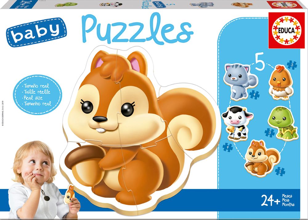 Educa - 5-In-1 Baby Jigsaw Puzzle Set - Animals - 19 Pcs