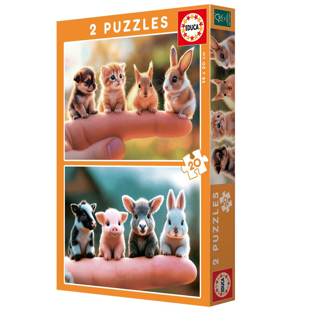 Educa - 2-In-1 Jigsaw Puzzle Set - Baby Animals - 40 Pcs