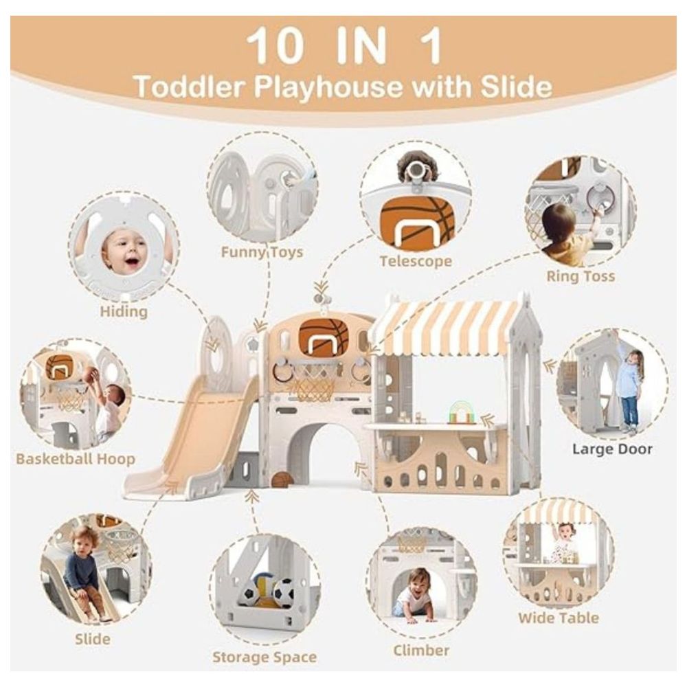 Little Angel Kids Playhouse With Slide - Coffee