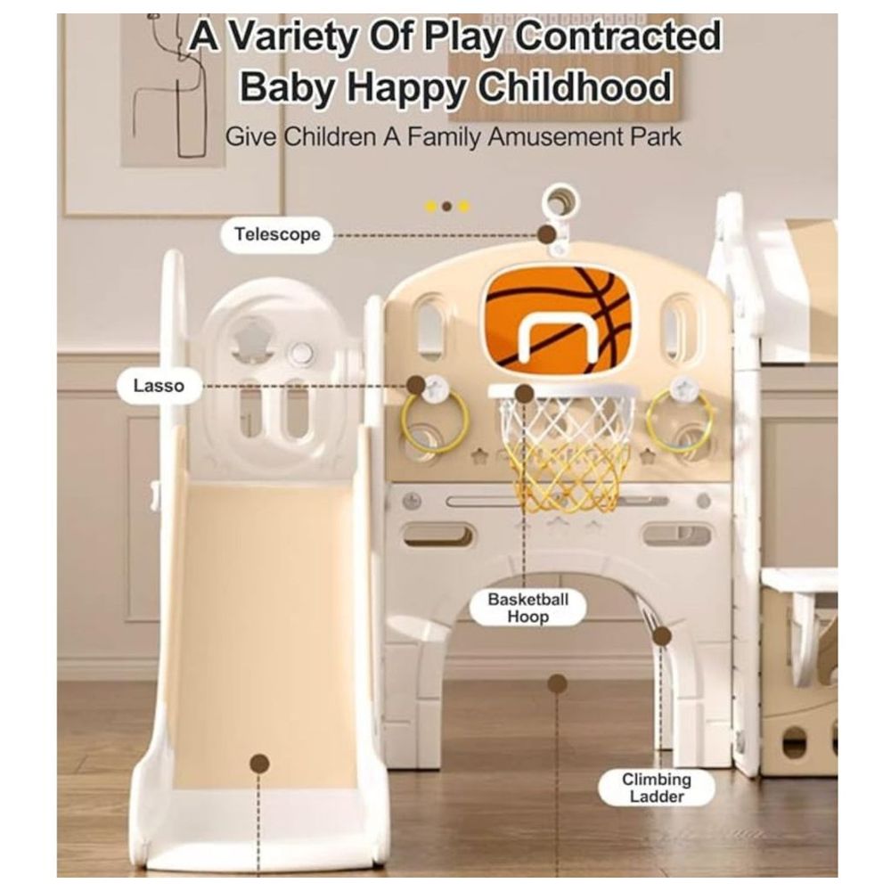 Little Angel Kids Playhouse With Slide - Coffee