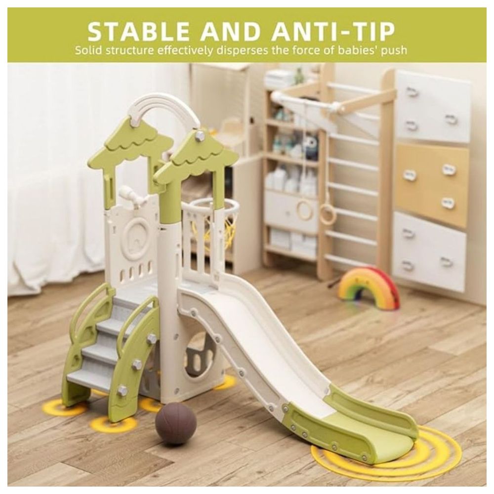 Little Angel Kids Slide, Climber & Basketball Hoop - Green