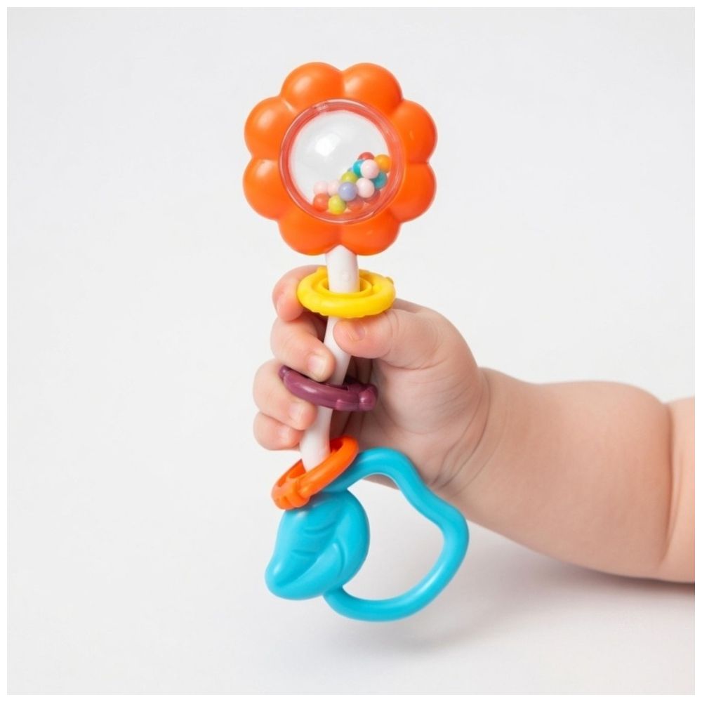 Goodway - Baby Flower Rattle Teether Toy With Beads Design - Blue