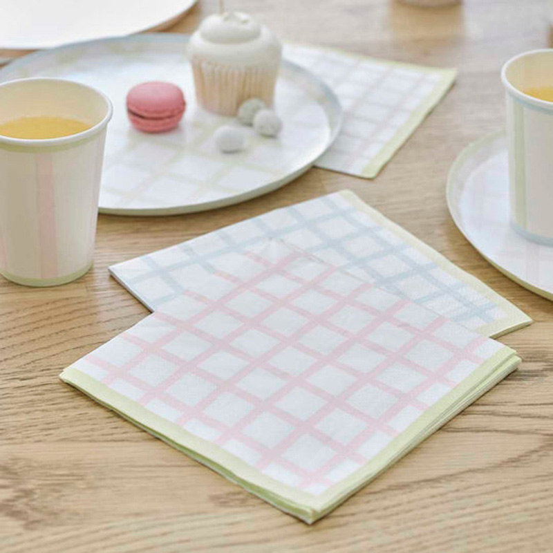 Ginger Ray - Pastel Gingham Easter Paper Napkins - 16pcs