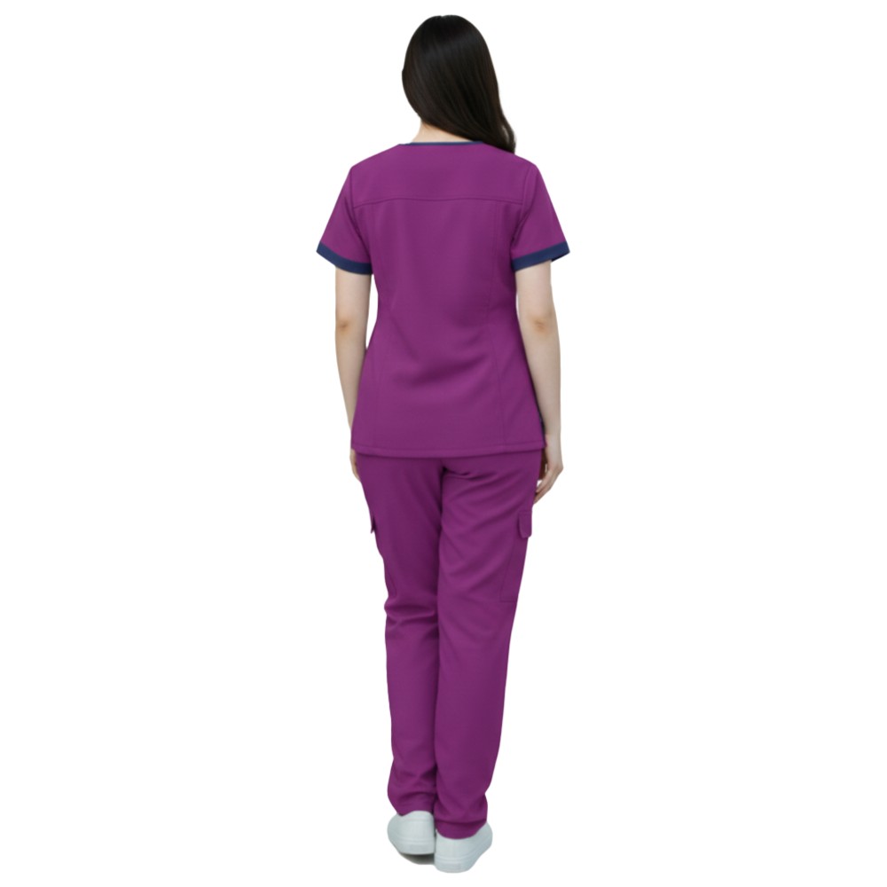 Veronica - 2pc-Set - Women's Poly Viscose Scrub Uniform With Contrast Patch - Purple