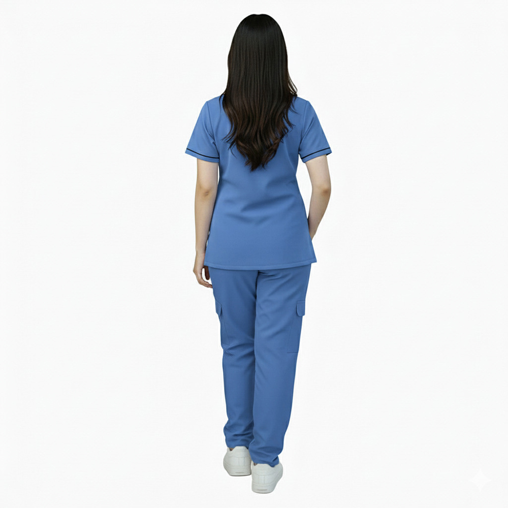 Veronica - 2pc-Set - Women's Scrub Uniform With Neck Piping - Blue