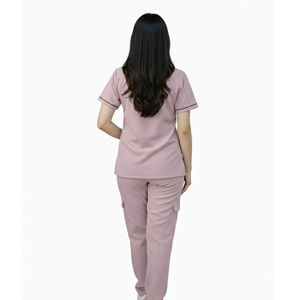 Veronica - 2pc-Set - Women's Scrub Uniform With Neck Piping - Light Purple