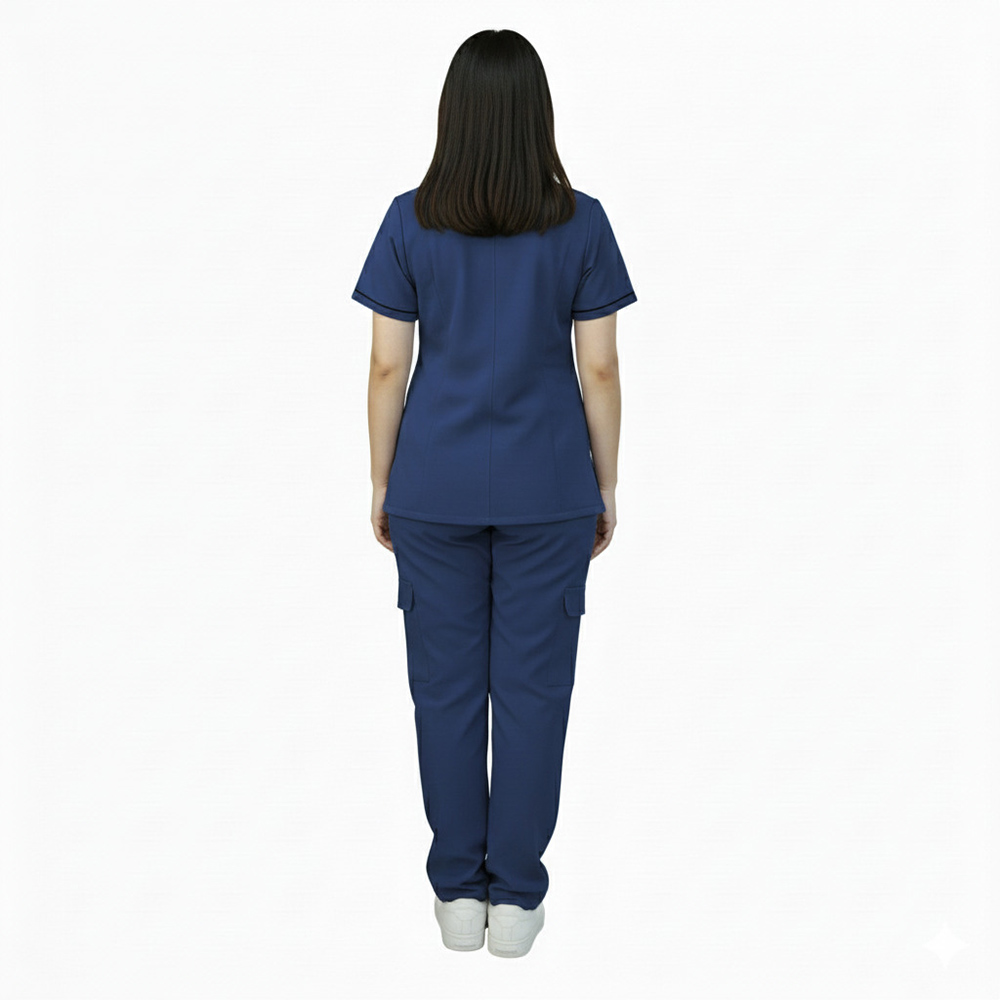 Veronica - 2pc-Set - Women's Scrub Uniform With Neck Piping - Navy Blue