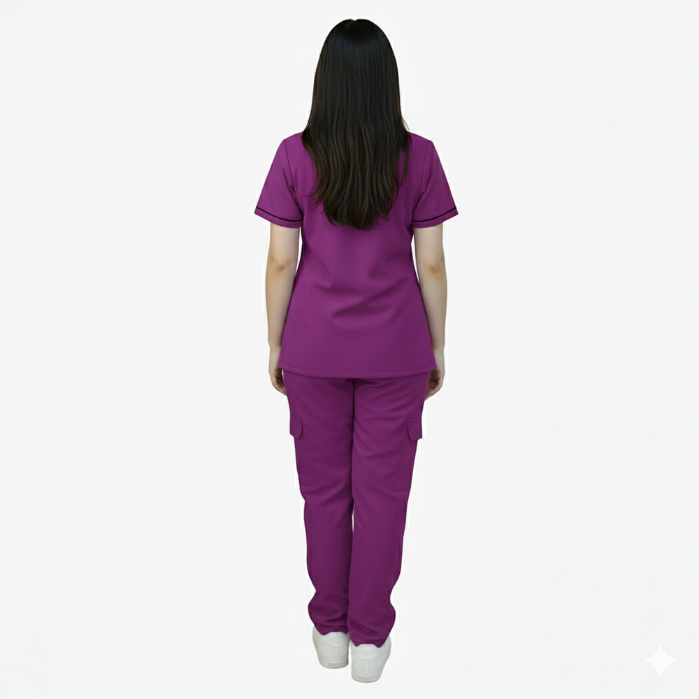 Veronica - 2pc-Set - Women's Scrub Uniform With Neck Piping - Purple