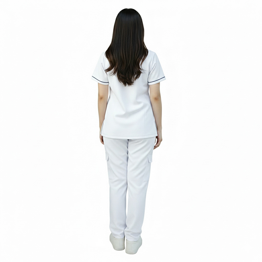 Veronica - 2pc-Set - Women's Scrub Uniform With Neck Piping - White