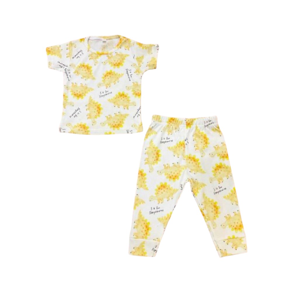 Veronica Pyjama Set Dinosaur Print White/Yellow 2 Pcs