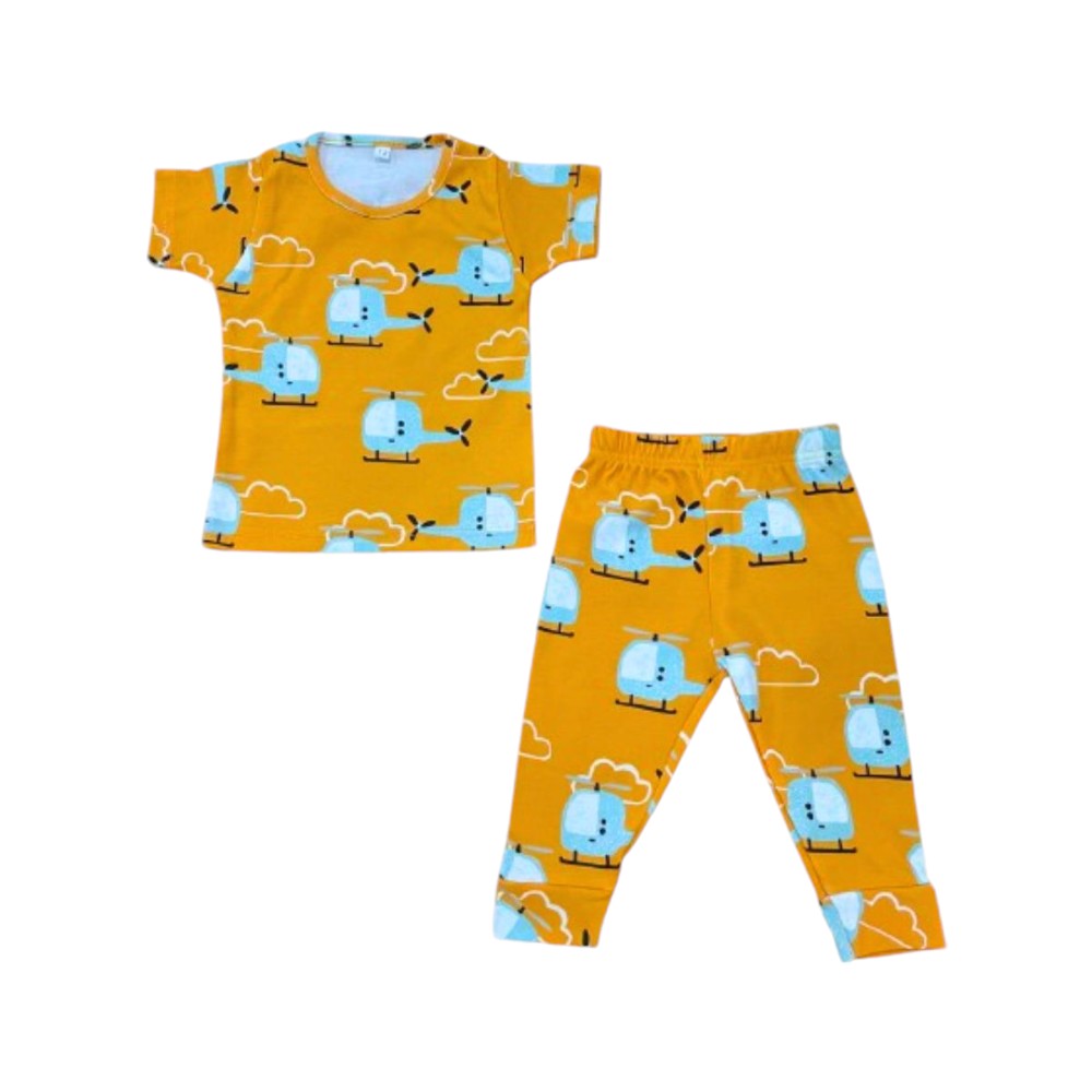 Veronica Pyjama Set Helicopter Print 2 Pcs - Orange