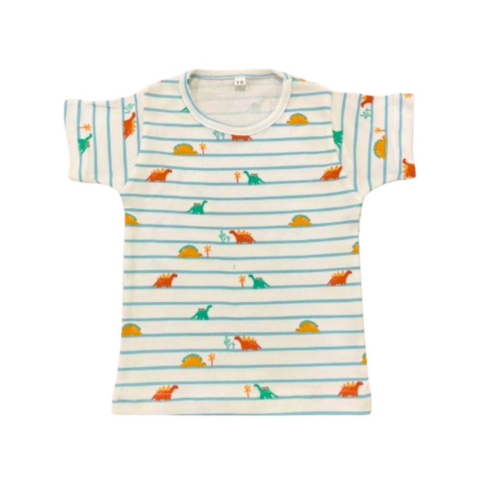 Veronica Pyjama Set Striped Dinosaur Print 2 Pcs - White