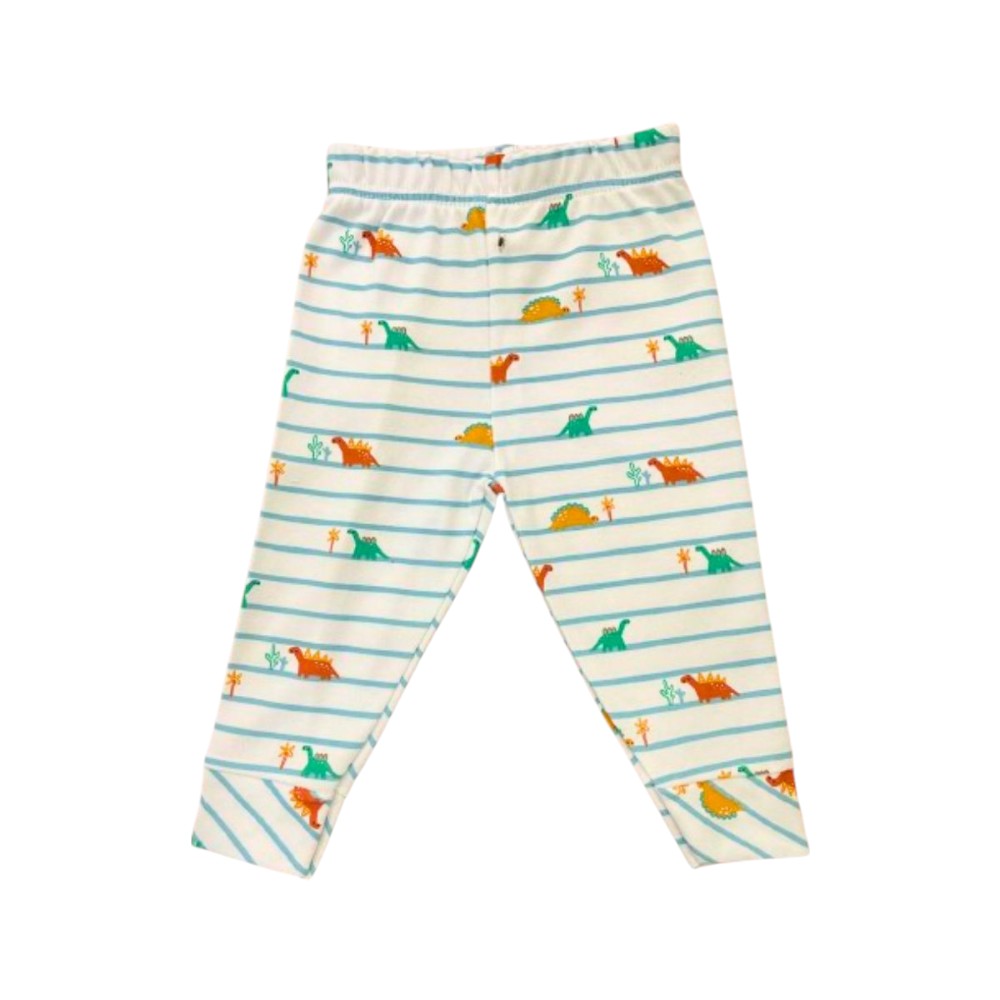 Veronica Pyjama Set Striped Dinosaur Print 2 Pcs - White