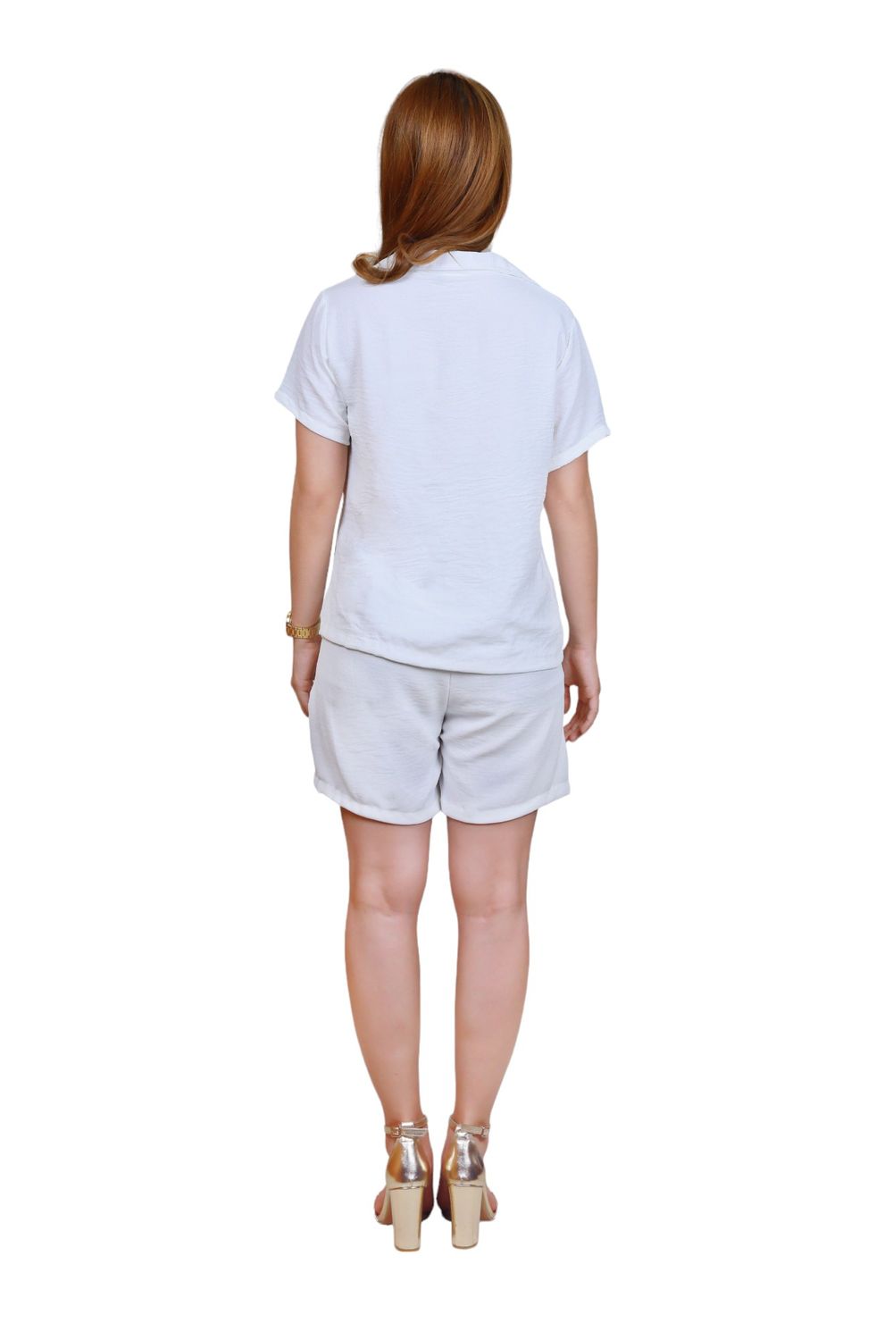 Veronica - Women's Classy Shirt And Shorts Co-Ords Set - White