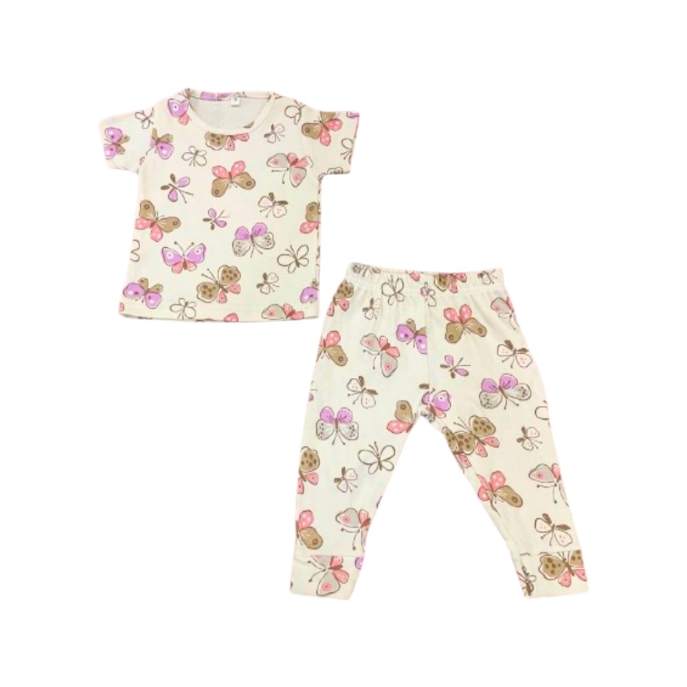 Veronica Pyjama Set Butterfly Print White/Multi 2 Pcs