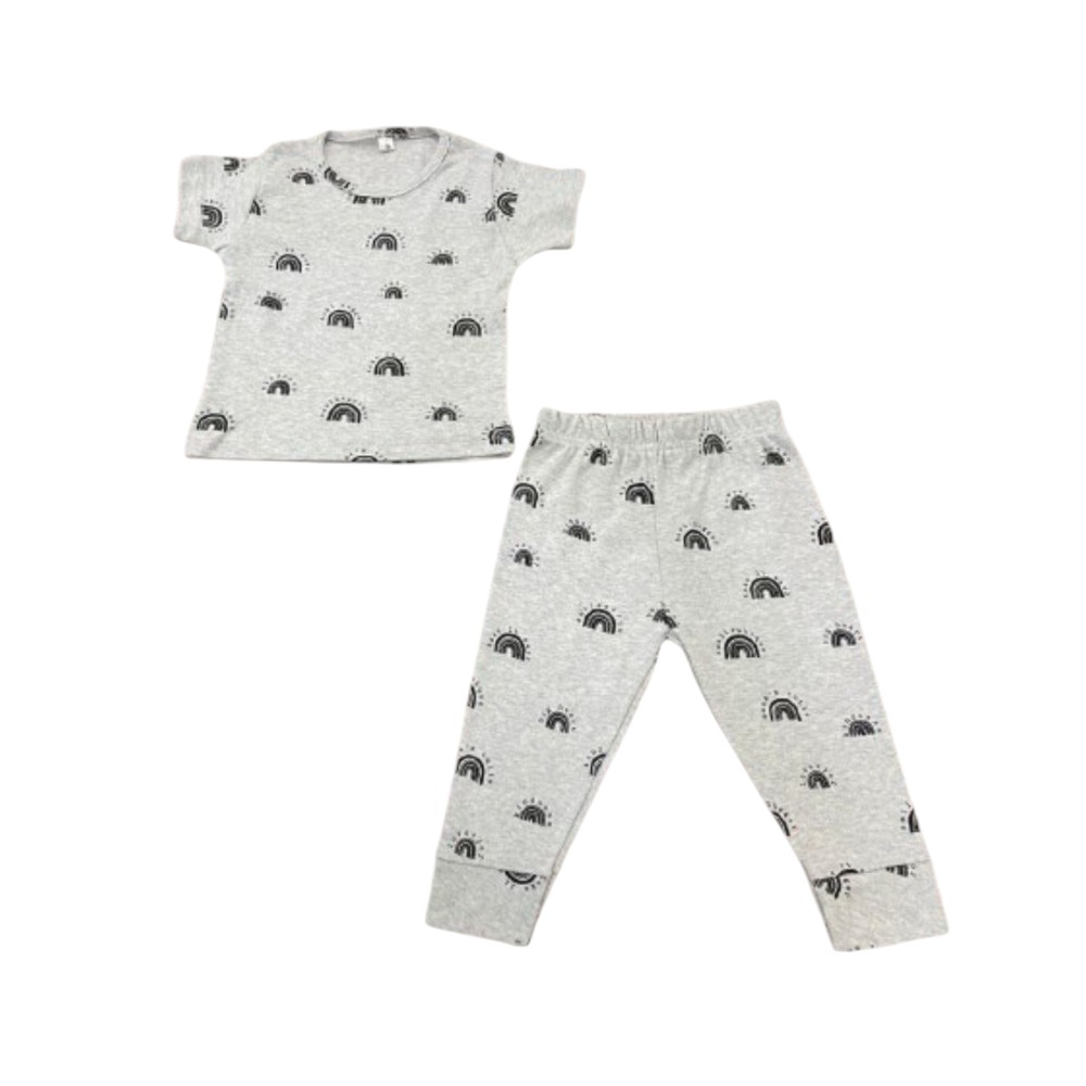 Veronica Pyjama Set Rainbow Print Grey 2 Pcs - Grey