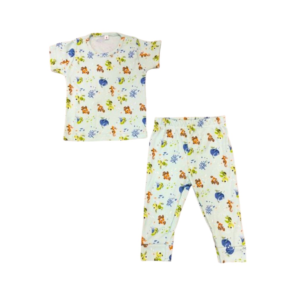 Veronica Underwater Animal Print Pyjama Set - White/Multi - 2 Pcs