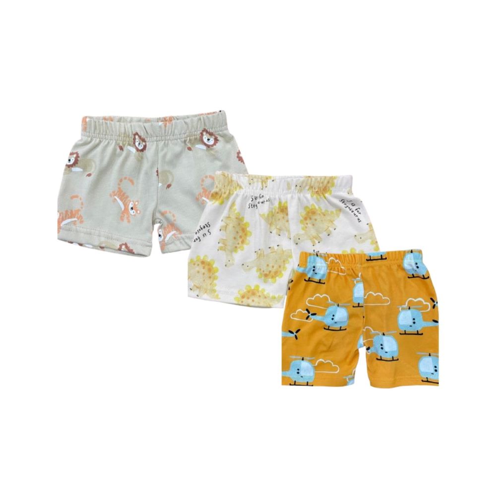 Vincent Toddler Shorts Tiger, Dinosaur, & Helicopter Prints - 3 Pcs