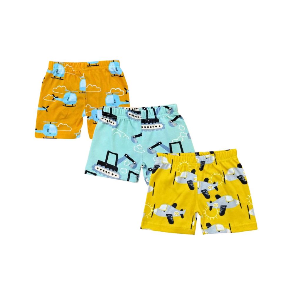 Vincent Helicopter, Crane, & Airplane Print Shorts - 3 Pcs