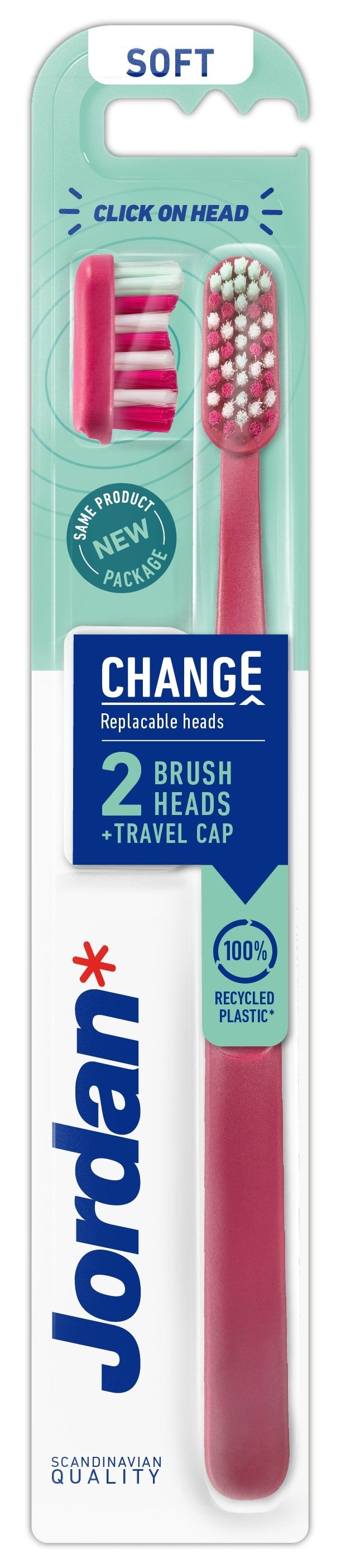 Jordan - Change Toothbrush with 2 Heads - Soft - 1pc - Color May Vary
