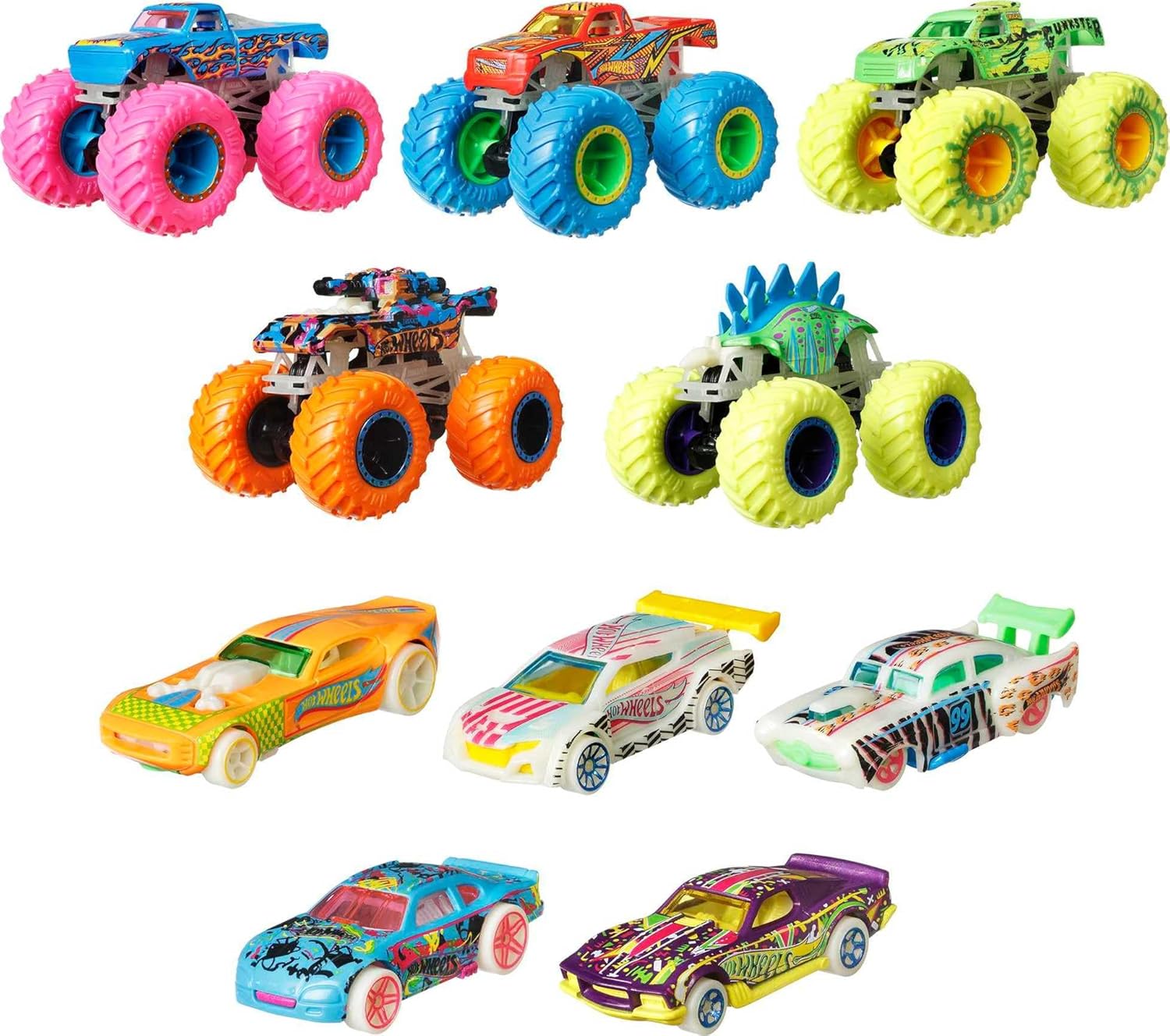Hot Wheels - Monster Trucks 1:64 Glow In The Dark Car & Truck Multipack
