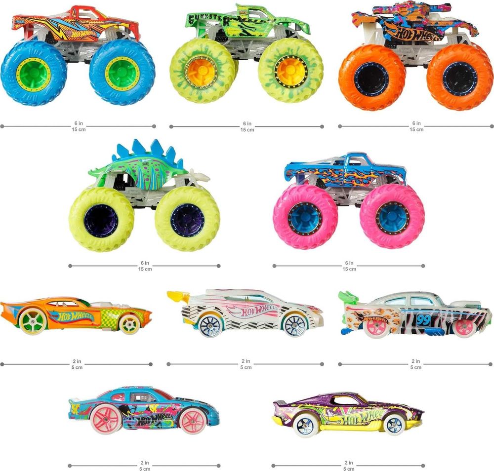 Hot Wheels - Monster Trucks 1:64 Glow In The Dark Car & Truck Multipack
