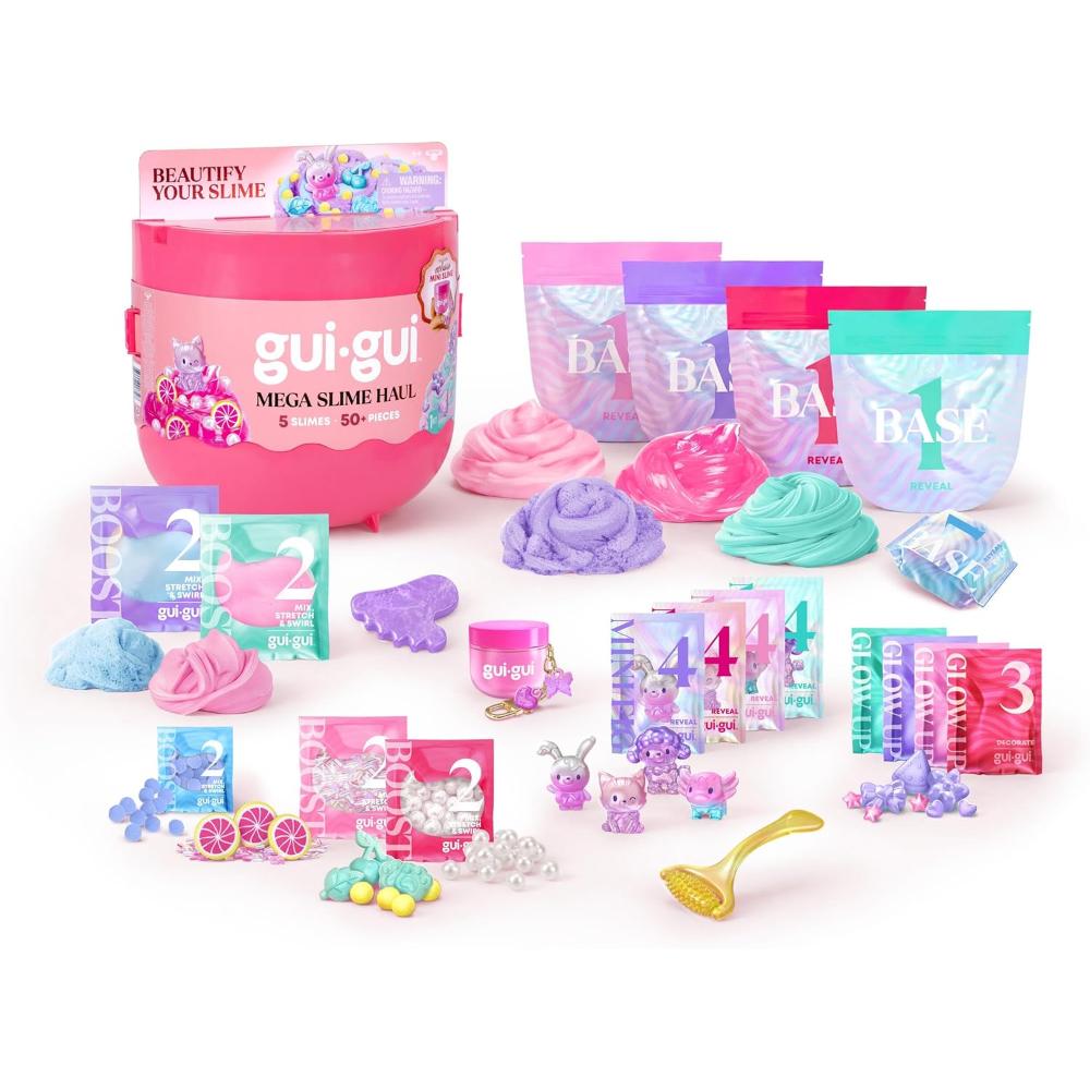 Moose Toys - Gui-Gui Mega Collectible Slime Haul 5 Slimes - Cloud, Clear, Butter, Jelli, Crunch - 50 Pc Set