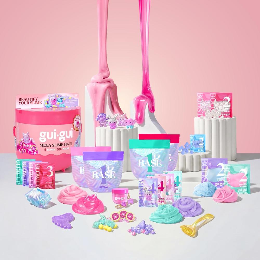 Moose Toys - Gui-Gui Mega Collectible Slime Haul 5 Slimes - Cloud, Clear, Butter, Jelli, Crunch - 50 Pc Set